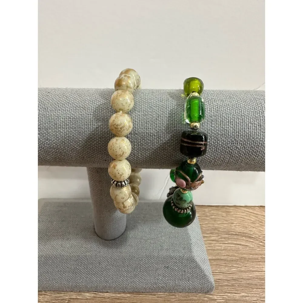 Lot of 2 Beaded Bracelets Womens Multicolor Fashion Jewelry Stretch Toggle